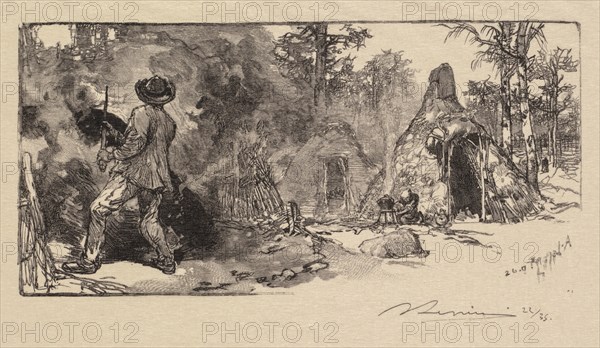 Fontainebleau Forest: Coalmen (La Forêt de Fontainebleau: Les Charbonniers), 1890. Creator: Auguste Louis Lepère (French, 1849-1918); A. Desmoulins, Published in Revue Illustrée, 1887-90.