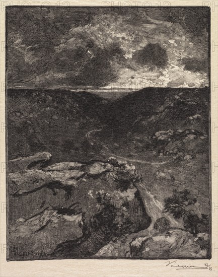 Fontainebleau Forest: Franchard Valley (La Forêt de Fontainebleau: La Vallée de Franchard), 1890. Creator: Auguste Louis Lepère (French, 1849-1918); A. Desmoulins, Published in Revue Illustrée, 1887-90.