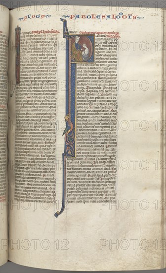 Fol. 238r, Proverbs, historiated initial P, Solomon instructing Rehoboam, c. 1275-1300. Creator: Unknown.