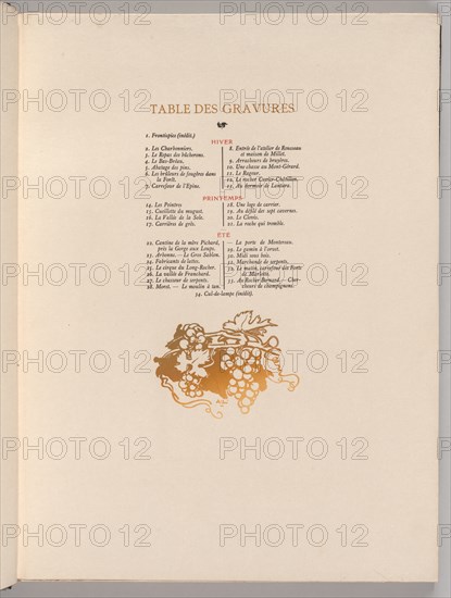 Fontainebleau Forest: Grapes, Cul-de-lampe (Table of Engravings) (La Forêt de Fontainebleau..., 1908 Creator: Auguste Louis Lepère (French, 1849-1918); A. Desmoulins, Paris.