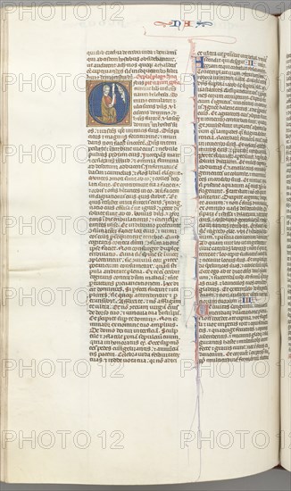 Fol. 360v, Nahum, historiated initial O, Nahum kneeling with a scroll, bust of God above, c. 1275-13 Creator: Unknown.