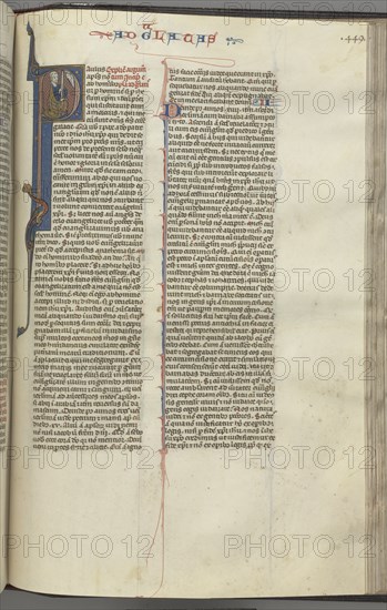 Fol. 449r, Galatians, historiated initial P, Paul seated with a sword?, c. 1275-1300. Creator: Unknown.