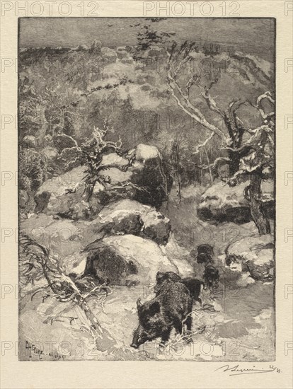 Fontainebleau Forest: Cuvier-Châtillon Cliff (La Forêt de Fontainebleau: Roche Cuvier-Châtillon), 18 Creator: Auguste Louis Lepère (French, 1849-1918); A. Desmoulins, Published in Revue Illustrée, 1887-90.