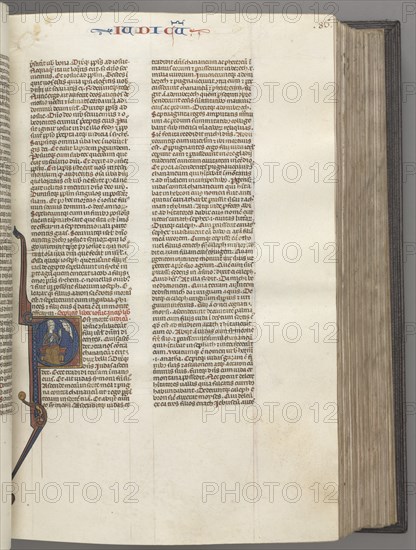 Fol. 86r, Judges, historiated initial R, Judah seated with a book talking to God, c. 1275-1300. Creator: Unknown.