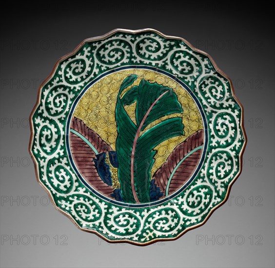 Foliate Dish with Banana Leaf Design: Kutani Ware, 19th Century. Creator: Unknown.