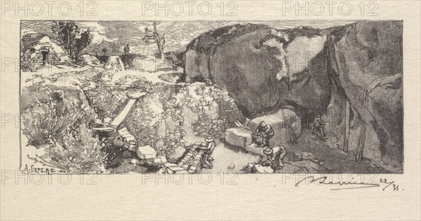 Fontainebleau Forest: Sandstone Quarry (La Forêt de Fontainebleau: La Carrièrre de Grès), 1890. Creator: Auguste Louis Lepère (French, 1849-1918); A. Desmoulins, Published in Revue Illustrée, 1887-90.