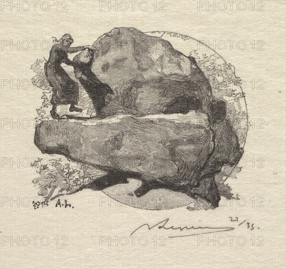Fontainebleau Forest: The Trembling Rock (La Forêt de Fontainebleau: La roche qui tremble), 1890. Creator: Auguste Louis Lepère (French, 1849-1918); A. Desmoulins, Published in Revue Illustrée, 1887-90.