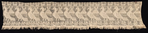 Fragment of a Border with Repeated Pattern of Fantastic Winged Animals, 1500s-1600s. Creator: Unknown.