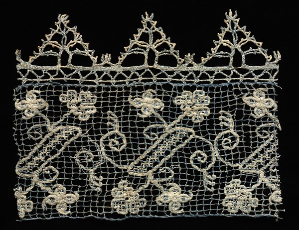 Fragment of a Border with Vines and Floral Motifs, 1600s. Creator: Unknown.