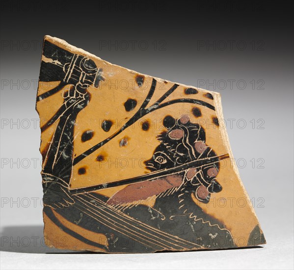 Fragment of a Painted Vase: Head of a Satyr, 520-510 BC. Creator: Unknown.