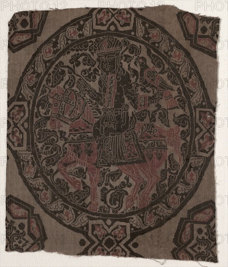 Fragment with Equestrian Falconer King, 800s. Creator: Unknown.