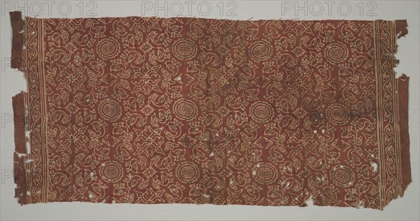 Fragment with geese circling lotus medallions, 1400s. Creator: Unknown.