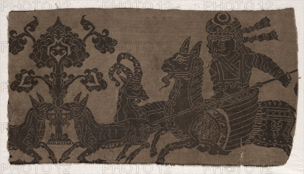 Fragment with Mounted Hunter Spearing Animals, 900s. Creator: Unknown.