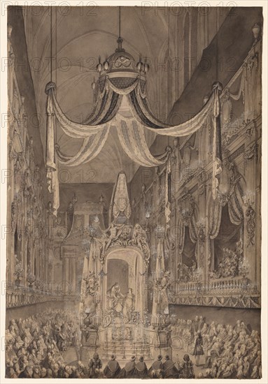 Funeral for Marie-Thérèse of Spain, Dauphine of France, in the Church of Nôtre Dame...1746, c. 1746. Creator: Charles-Nicolas Cochin (French, 1715-1790).