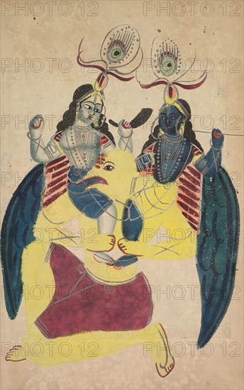 Garuda Carrying Balarama and Krishna, 1800s. Creator: Unknown.