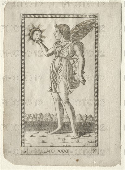 Genius of the Sun (from the Tarocchi, series B: Cosmic Principles & Virtues, #31), before 1467. Creator: Master of the E-Series Tarocchi (Italian, 15th century).