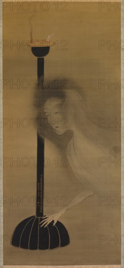 Ghost and Oil Lamp, 1810. Creator: Bun'ichi Tani (Japanese, 1787-1818).