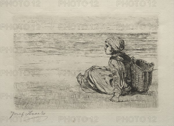 Girl with basket seated on the shore. Creator: Jozef Israëls (Dutch, 1824-1911).