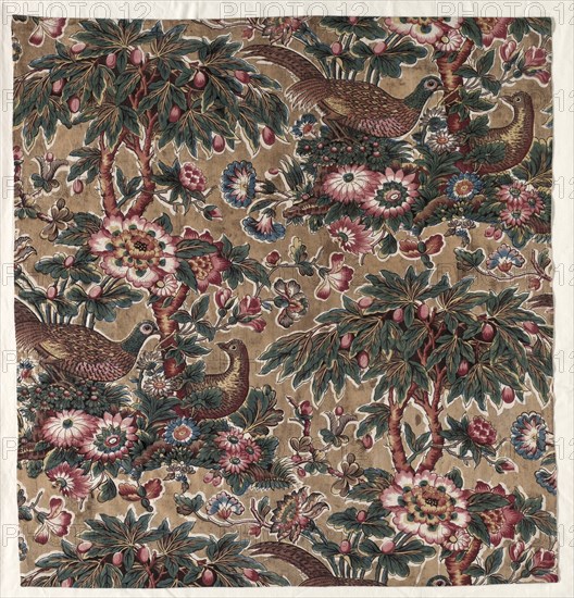 Glazed Chintz with Pheasant and Flower Design, c. 1816. Creator: Bannister Hall (British).