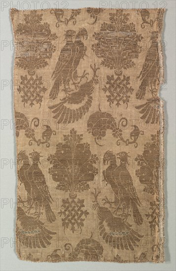 Gold-patterned Silk with Falcons and Heraldry, 1360-1400. Creator: Unknown.