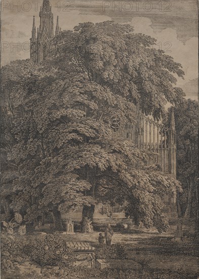 Gothic Church among Oaks, 1810. Creator: Karl Friedrich Schinkel (German, 1781-1841).