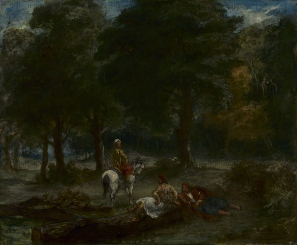 Greek Cavalry Men Resting in Forest, 1858. Creator: Eugène Delacroix (French, 1798-1863).