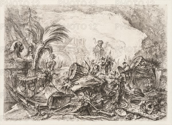 Groteschi: Ruins with a Statue of a Faun and a Fallen Column, ca. 1745-50. Creator: Giovanni Battista Piranesi (Italian, 1720-1778).