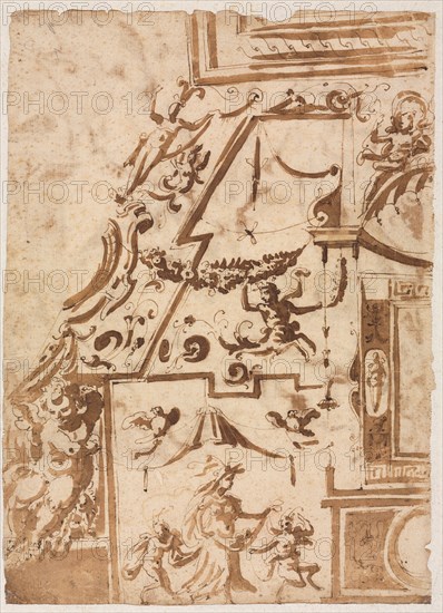 Grotesque with a Leaping Centaur (verso), c. 1565/1588. Creator: Marco Marchetti (Italian, 1565-1588).