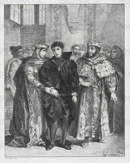 Hamlet: The Queen Endeavors to Console Hamlet, 1834. Creator: Eugène Delacroix (French, 1798-1863).