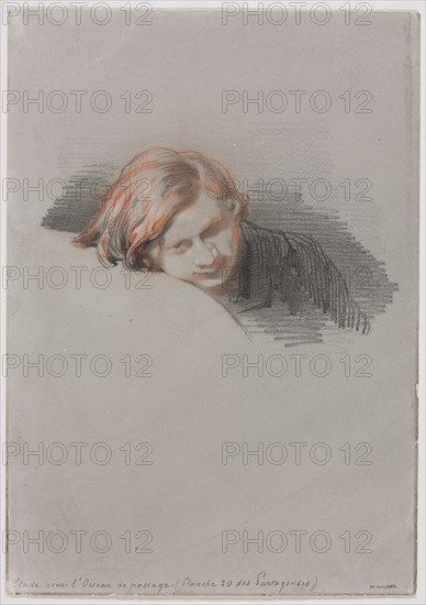 Head of a Young Man (Study for LOiseau de passage), 1853. Creator: Paul Gavarni (French, 1804-1866).