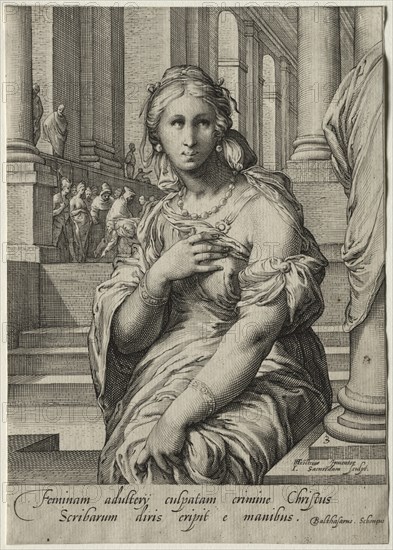 Heroines of the New Testament: The Woman Taken in Adultery. Creator: Jan Saenredam (Dutch, 1565-1607).