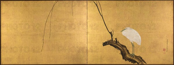 Heron on a Willow Branch, late 1700s. Creator: Maruyama Okyo (Japanese, 1733-1795).