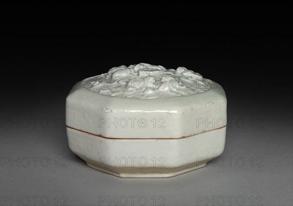 Hexagonal Covered Box with Lions in Relief: Qingbai Ware, 1300-1325. Creator: Unknown.