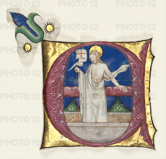 Historiated Initial (E) Excised from an Antiphonary: Risen Christ in the Tomb, c. 1420-1450. Creator: Unknown.
