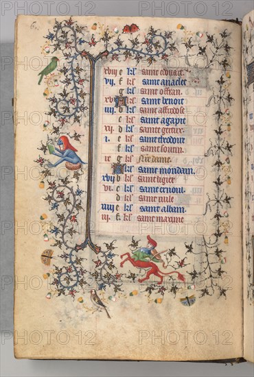 Hours of Charles the Noble, King of Navarre (1361-1425): fol. 3v, March, c. 1405. Creator: Master of the Brussels Initials and Associates (French).