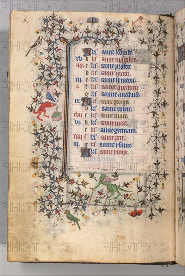 Hours of Charles the Noble, King of Navarre (1361-1425): fol. 4v, April, c. 1405. Creator: Master of the Brussels Initials and Associates (French).
