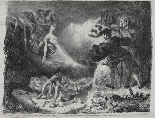 Illustrations for Faust: Marguerite's shadow appears to Faust, 1828. Creator: Eugène Delacroix (French, 1798-1863); Chez Ch. Motte, Éditeur, distributed by Chez Sautelet, Libraire.