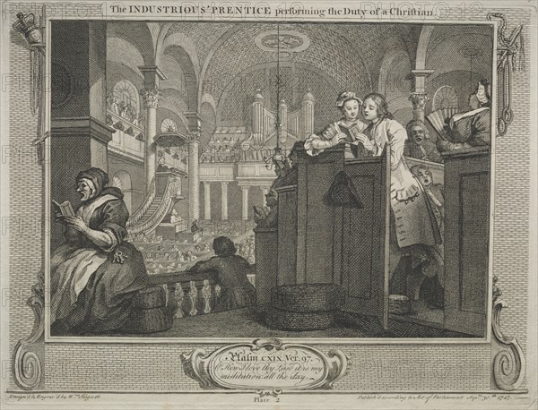 Industry and Idleness: The Industrious Prentice Performing the Duty of a Christian, 1747. Creator: William Hogarth (British, 1697-1764).