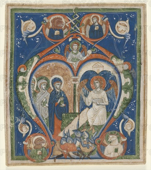 Initial A [ngelus Domini descendit] from an Antiphonary: The Three Marys at the Tomb , c1280-1300. Creator: Unknown.