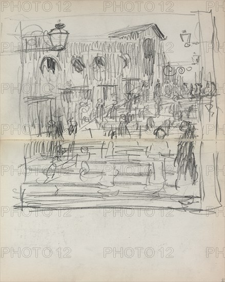 Italian Sketchbook: Bridge with Figures (page 93 & 94), 1898-1899. Creator: Maurice Prendergast (American, 1858-1924).