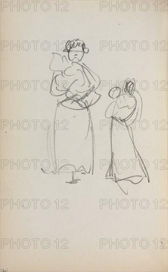 Italian Sketchbook: Two Standing Women holding Infants (page 140), 1898-1899. Creator: Maurice Prendergast (American, 1858-1924).