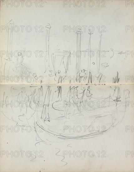 Italian Sketchbook: Venetian Harbor View (page 37 & 38), 1898-1899. Creator: Maurice Prendergast (American, 1858-1924).