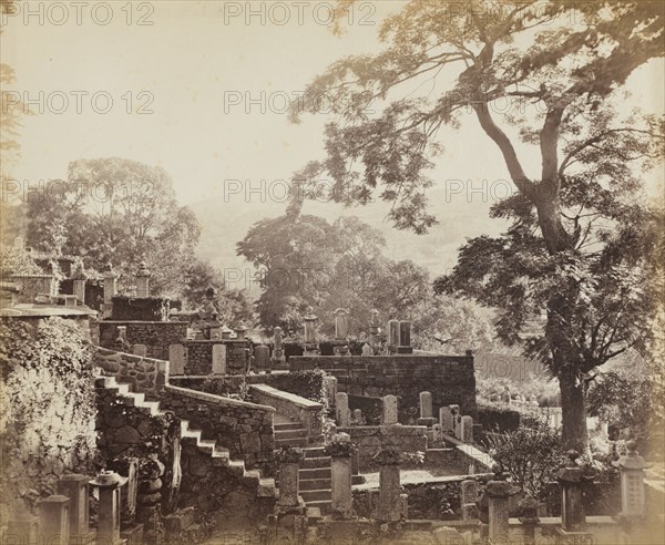 Japanese Temple Graveyard, Shuntoji, Nagasaki, c. 1867. Creator: Felice A. Beato (British, 1830-1906).