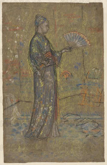 Japanese Woman Painting a Fan (recto), c. 1872. Creator: James McNeill Whistler (American, 1834-1903).