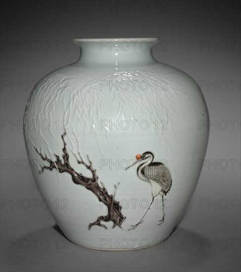Jar with Crane and Willow in Relief, 18th Century. Creator: Unknown.