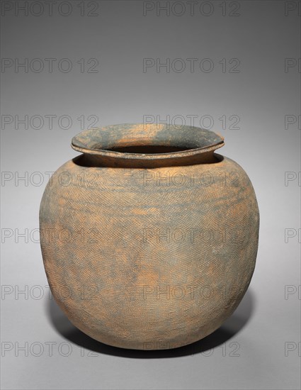 Jar with Loop Handle with Overall Impressed Surface Decoration, 200s-300s. Creator: Unknown.
