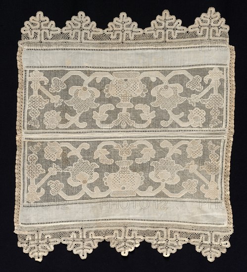 Joined Towel Ends with Floral Motifs, 19th century. Creator: Unknown.