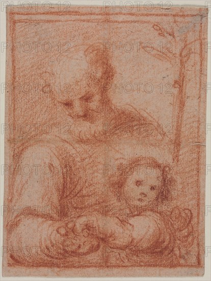 Joseph and Child (recto); Fragment of Two Figures (verso), 16th century. Creator: Unknown.