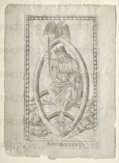 Jupiter (from the Tarocchi, series A: Firmaments of the Universe, #46), before 1467. Creator: Master of the E-Series Tarocchi (Italian, 15th century).