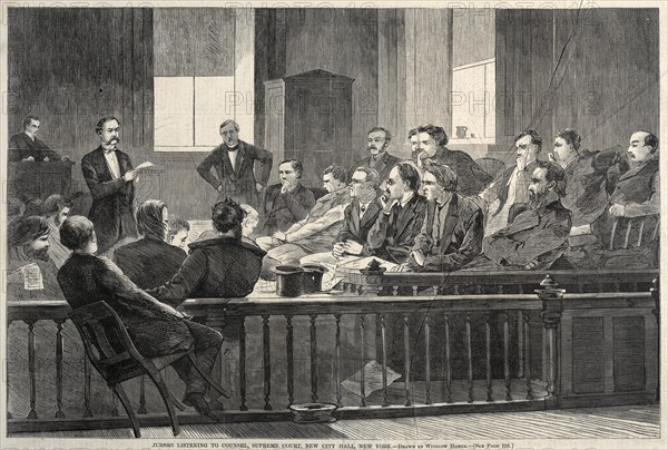 Jurors Listening to Counsel, Supreme Court, New City Hall, New York, 1869. Creator: Winslow Homer (American, 1836-1910).